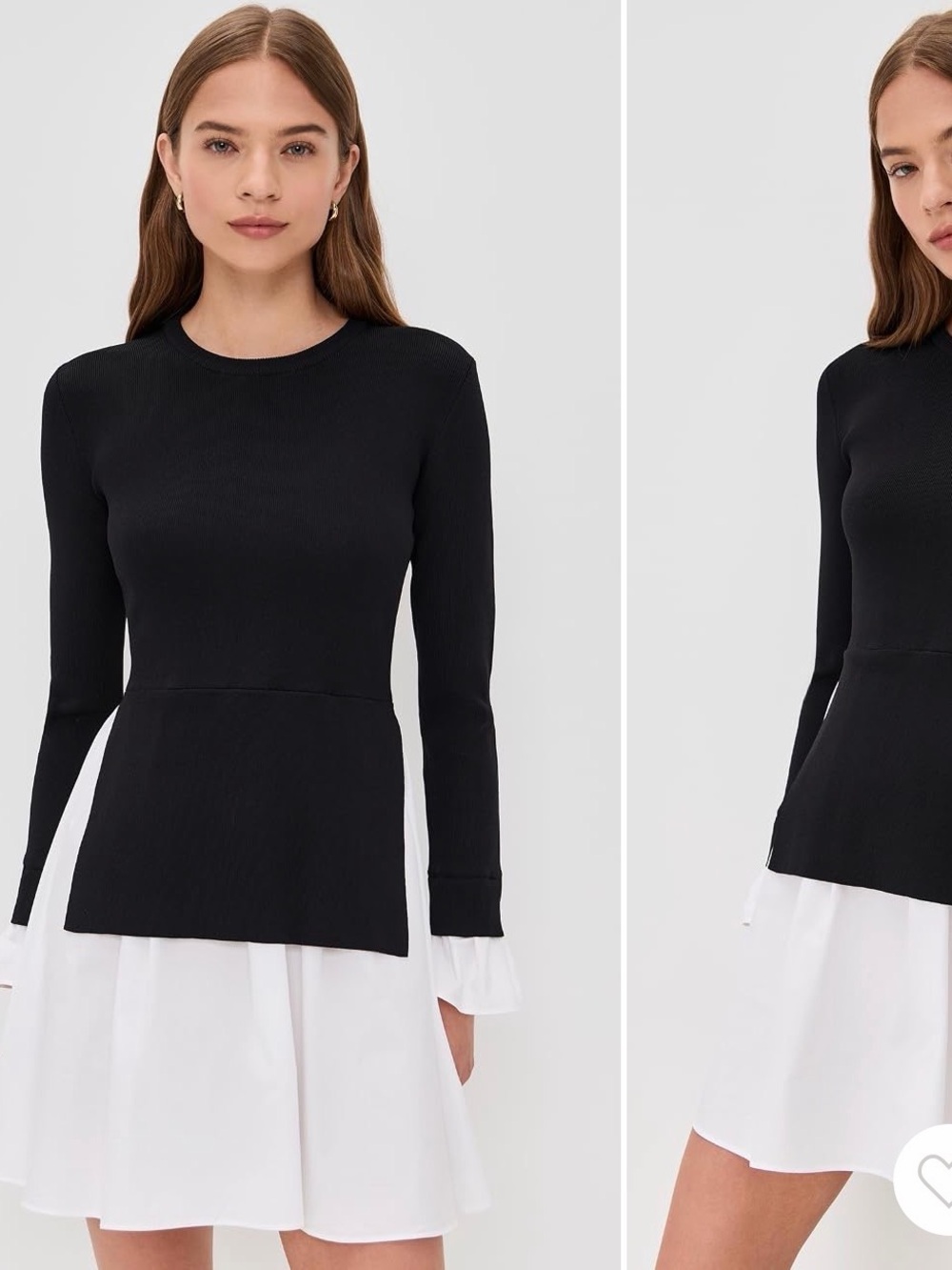 English Factory Black Long-Sleeve Layered Knit Tee with White Hem